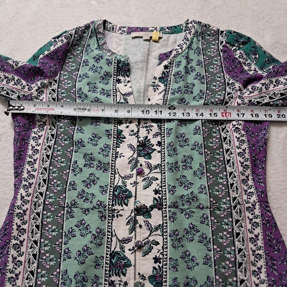 LOFT Floral Stripe Mini Dress Women's 8 Petite Purple Green Long Sleeve Boho - Picture 7 of 9